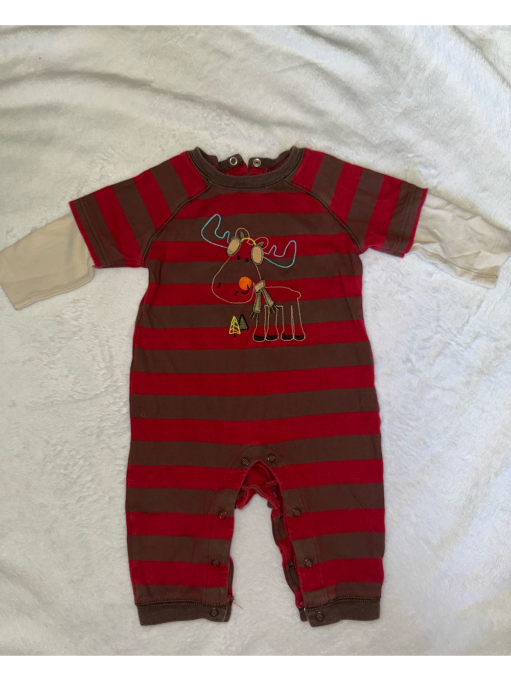 Striped Red and Brown Moose One-Piece Baby Romper